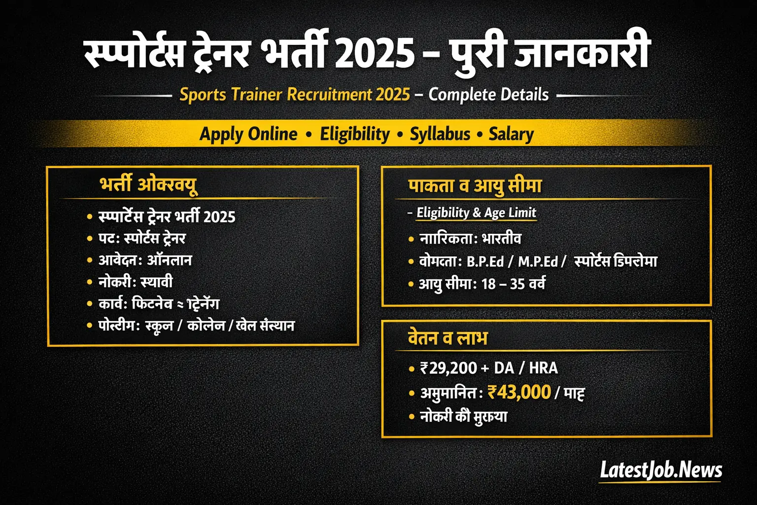 Sports Trainer Bharti 2025 Full Details