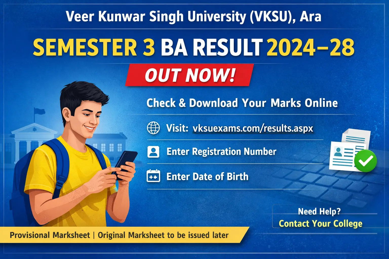 VKSU Semester 3 BA Result 2024–28
